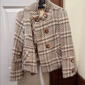 Unique Vintage Brown Houndstooth Pea Coat